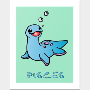 blue dinosaur Pisces Posters and Art